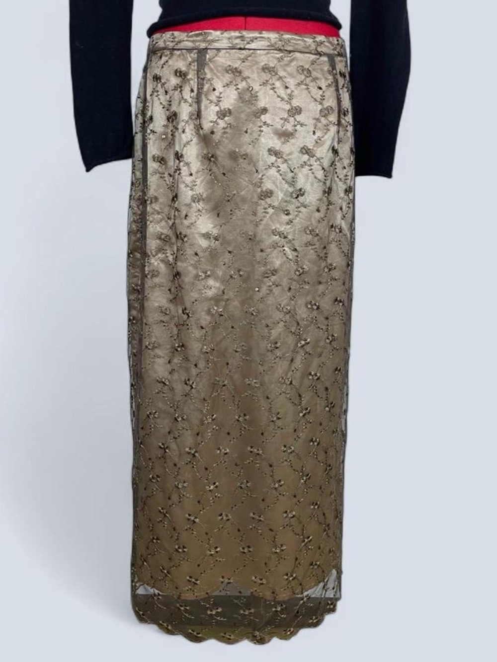 90s Vintage Bronze Mesh Maxi Skirt